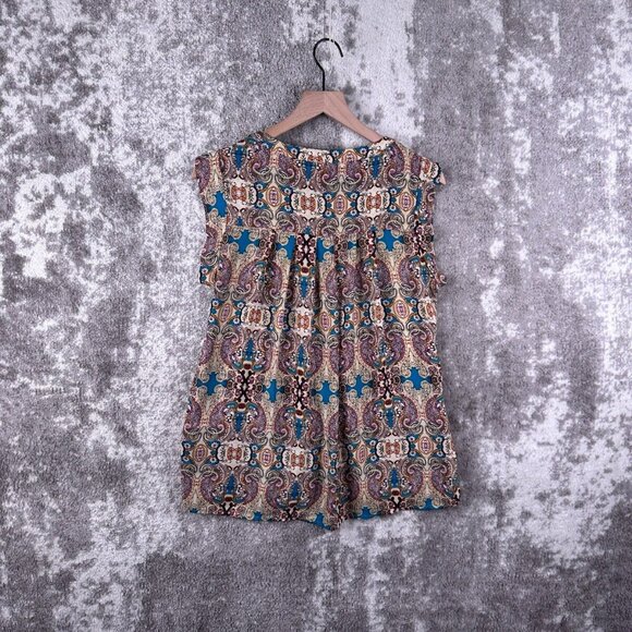 Pleione Blouse Small Womens Anthropologie Boho Chic Art Poly Top Cap Sleeve - Picture 2 of 6